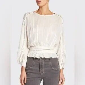 Isabel Marant Etoile White Oak Pleated Peplum Ruffle Blouse